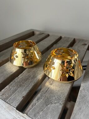 Georg Jensen 2024 Gold Tealight Candle Holders Set 2 Denmark 18K Plated NIB